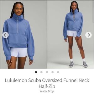 182-$60 *FREE SHIPPING Lululemon Scuba Oversized Funnel Neck Half Zip Water Drop